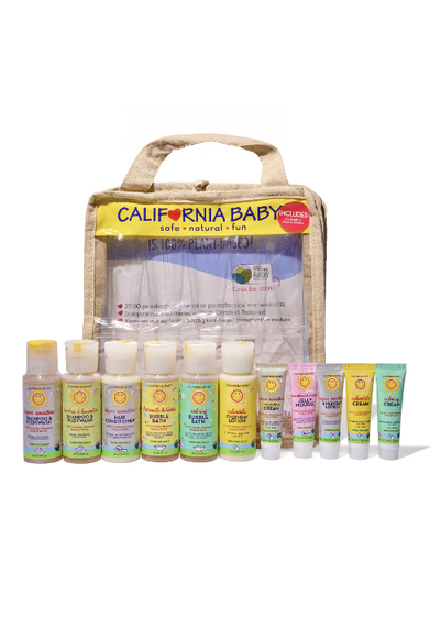 California Baby Plant-Based Baby Travel Kit – Organic Bath & Skincare Set with Reusable Travel Caddy