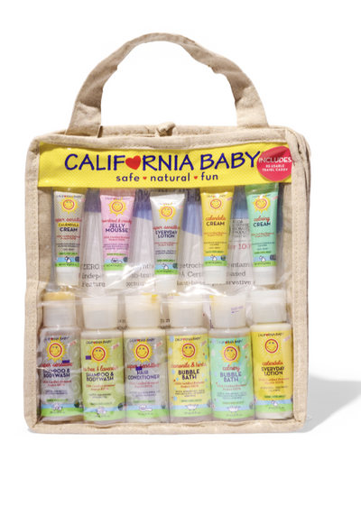California Baby Plant-Based Baby Travel Kit – Organic Bath & Skincare Set with Reusable Travel Caddy