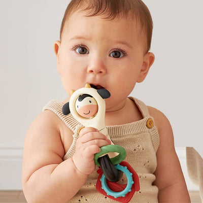 Itzy Spinne Rattle Cow Sensory Toy & Teether – Multi-Activity Baby Toy