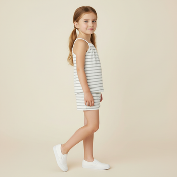 Makemake Organics Organic Tank Top & Shorts Set - Fog Stripes