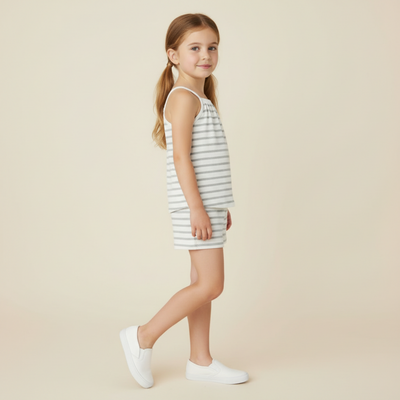 Makemake Organics Organic Tank Top & Shorts Set - Fog Stripes