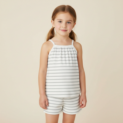 Makemake Organics Organic Tank Top & Shorts Set - Fog Stripes
