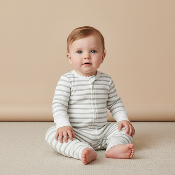 Makemake Organics Organic 2-Way Zip Romper - Fog Stripes