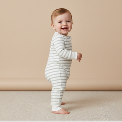 Makemake Organics Organic 2-Way Zip Romper - Fog Stripes