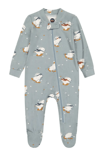 Footed Zip Romper - Snow Bunny - Euromallusa