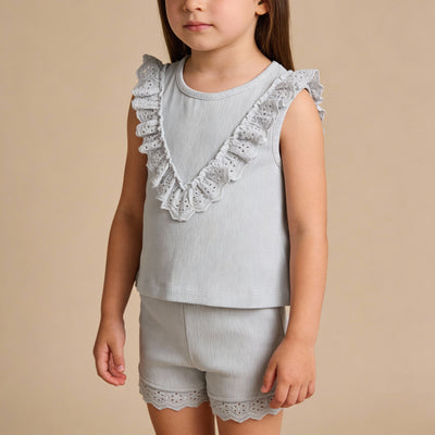 Makemake Organics Organic Ruffle Top & Shorts Set - Fog