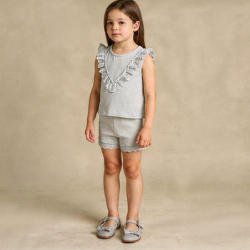 Makemake Organics Organic Ruffle Top & Shorts Set - Fog