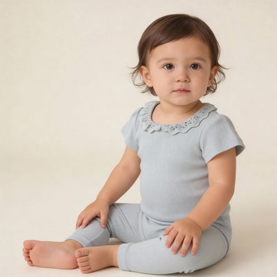Makemake Organics Organic Lace Collar Onesie & Tights Set - Fog