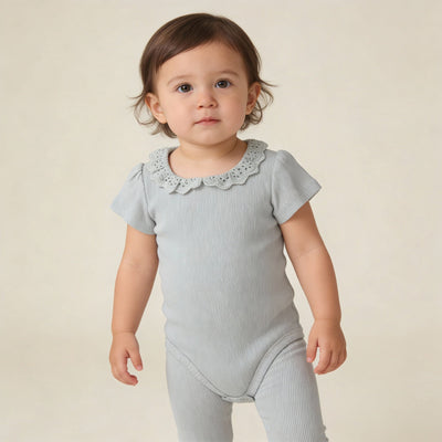 Makemake Organics Organic Lace Collar Onesie & Tights Set - Fog