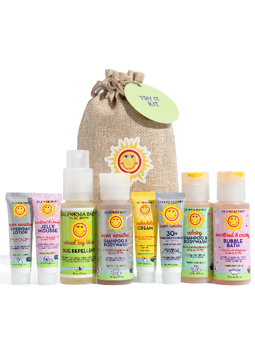 California Baby Baby Skincare Sampler Set – Shampoo, Lotion, Cream & Sunscreen Travel Kit
