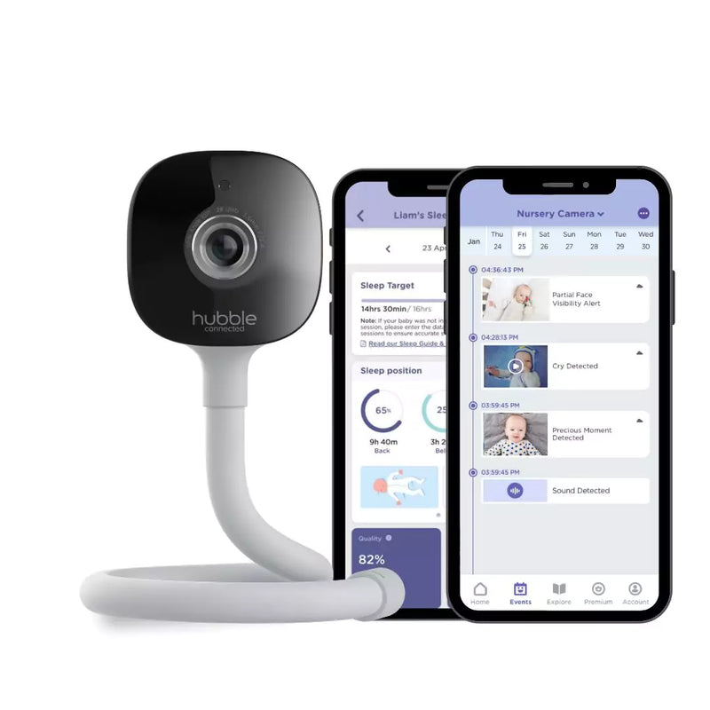 GoBaby AI Cam 2K baby monitor mounted in nursery with night vision camera view