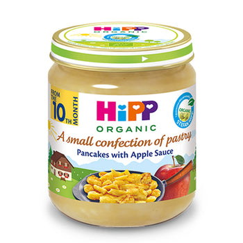 Hipp organic baby food jar with colorful label on a white background