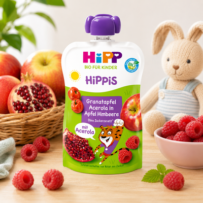 HiPP Super Hippis Apples, Raspberries, Pomegranates And Malpighia Puree 100 G(842502)