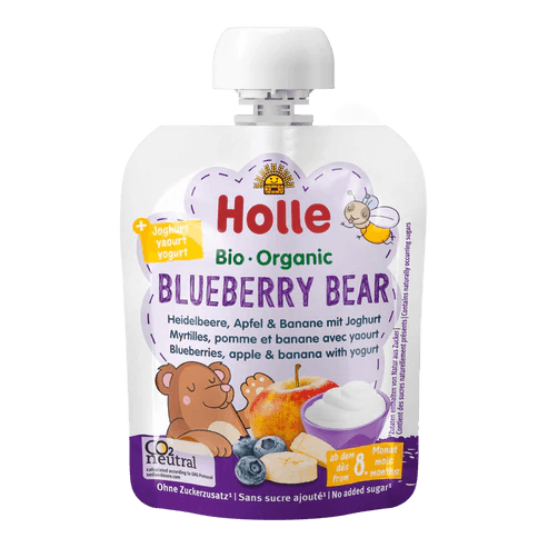 Holle Blueberry Bear - Pouch Blueberries, apple & banana with yogurt 85 g (163904) - Euromallusa
