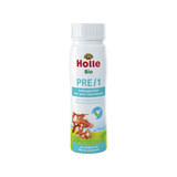 Holle Bio PRE/1 baby formula bottle on a white background