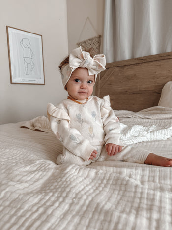Tulip Jacquard Jumpsuit with Matching Bow – Organic Spring Style