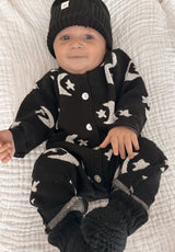 Midnight Moon & Stars Knit Jumpsuit – Celestial Comfort in Organic Cotton