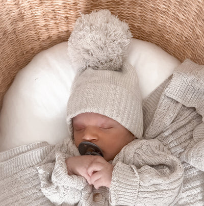 Organic Cotton Baby Pom Beanie – Natural
