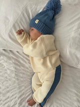 Knit Striped Pants  - Cream & Denim Blue