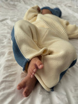 Knit Striped Pants  - Cream & Denim Blue