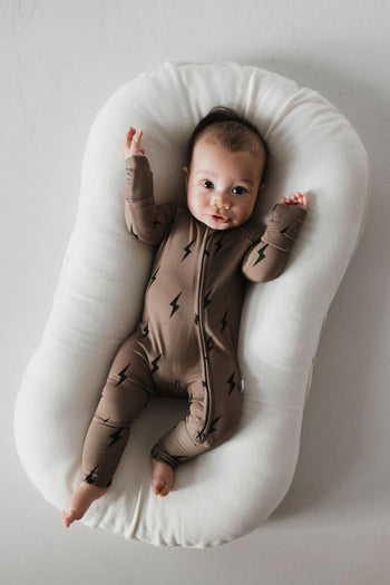 Bamboo Zip Pajamas | Brown & Black Lightning Bolt