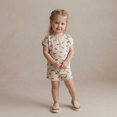 Makemake Organics Organic Drop Shoulder Tee & Shorts Set - Horses