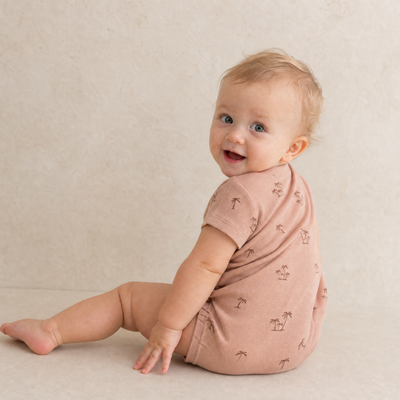 Makemake Organics Organic Short Sleeve Bubble Romper - Island Palm