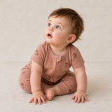 Makemake Organics Organic Short Sleeve Zip Romper - Island Palm