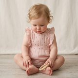 Makemake Organics Organic Embroidered Ruffle Romper - Blush