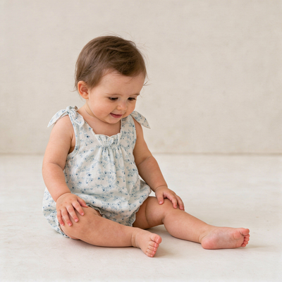 Makemake Organics Organic Tie Shoulder Bubble Romper - Ivy Floral