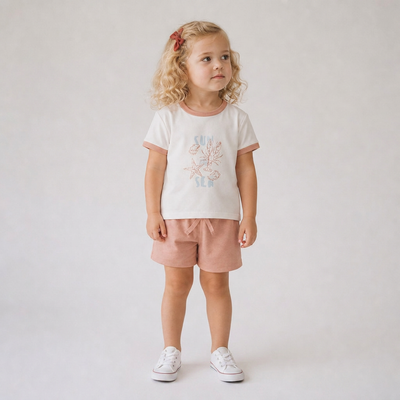 Makemake Organics Organic Graphic Tee & Shorts Set - Beach Day