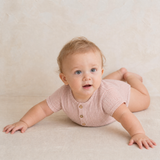 Makemake Organics Organic Short Bubble Romper - Coral Stripes