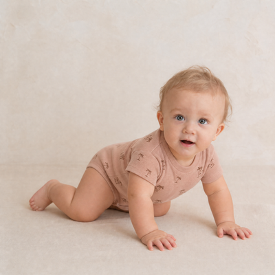 Makemake Organics Organic Short Sleeve Bubble Romper - Island Palm