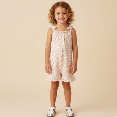 Makemake Organics Organic Ruffle Jumpsuit - Pop Floral