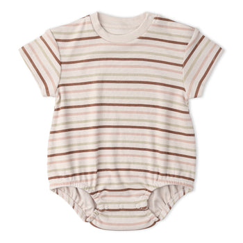 Makemake Organics Organic Short Sleeve Bubble Romper - Terra Stripes