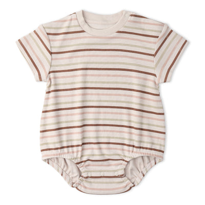 Makemake Organics Organic Short Sleeve Bubble Romper - Terra Stripes