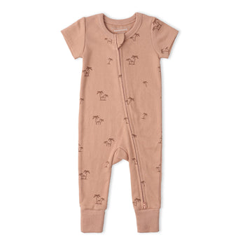 Makemake Organics Organic Short Sleeve Zip Romper - Island Palm