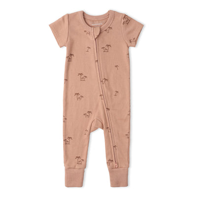 Makemake Organics Organic Short Sleeve Zip Romper - Island Palm