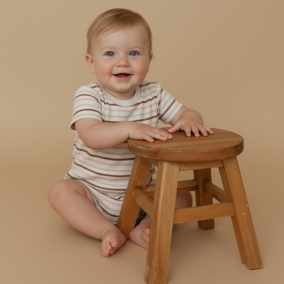 Makemake Organics Organic Short Sleeve Bubble Romper - Terra Stripes