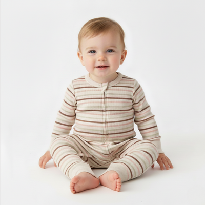 Makemake Organics Organic 2-Way Zip Romper - Terra Stripes
