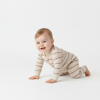 Makemake Organics Organic 2-Way Zip Romper - Terra Stripes