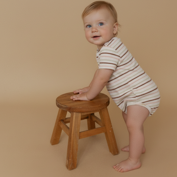 Makemake Organics Organic Short Sleeve Bubble Romper - Terra Stripes