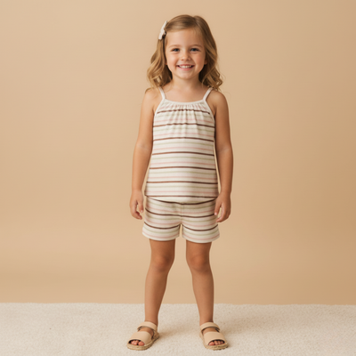 Makemake Organics Organic Tank Top & Shorts Set - Terra Stripes