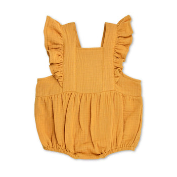 Apple Park Muslin Flutter Sleeve Romper - Mustard