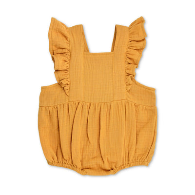 Apple Park Muslin Flutter Sleeve Romper - Mustard
