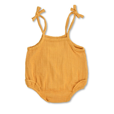 Apple Park Muslin Ruffle Romper with Ties - Mustard