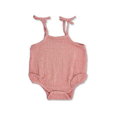 Apple Park Muslin Ruffle Romper with Ties - Terra Cotta