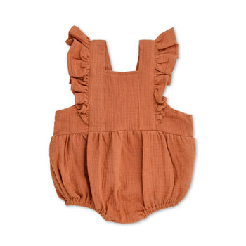 Apple Park Muslin Flutter Sleeve Romper - Rust