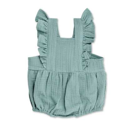 Apple Park Muslin Flutter Sleeve Romper - Teal