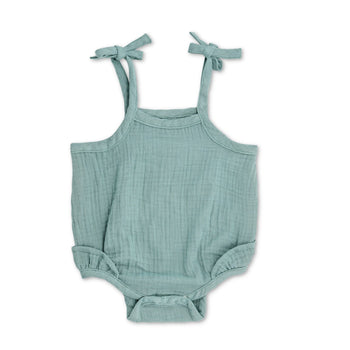 Apple Park Muslin Ruffle Romper with Ties - Teal